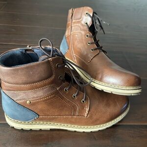 Big Boy’s Brown and Blue Leather Boots